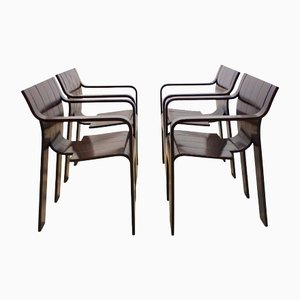 Dark-Brown Ashwood Strip Dining Chairs by Gijs Bakker for Castelijn, Set of 4