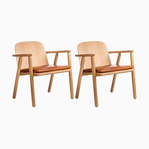 Natural with Leather Upholstery Valo Lounge Chairs by Made by Choice, Set of 2