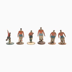 Figuras de juegos de fútbol vintage con botones, años 50. Juego de 6