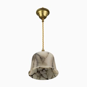 Black and White Alabaster and Brass Pendant Light Fixture