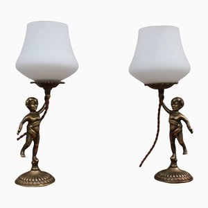 Vintage Cherub Nachttischlampen aus Messing