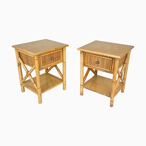 Tables de Chevet en Rotin et Bois, Italie, 1980s