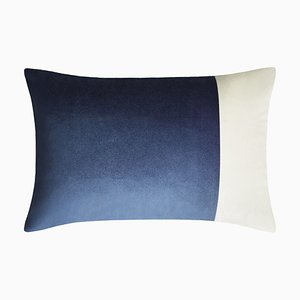 Cuscino doppio rettangolare in velluto blu e bianco di Lo Decor