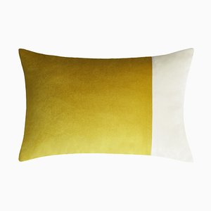 Mustard Yellow and White Double Rectangle Mustard Double Velvet Pillow from Lo Decor