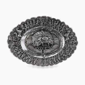Large Thai Hand-Crafted Dish in Solid Silver, 1910