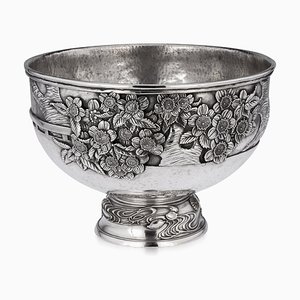 Antique Japanese Monumental Meiji Period Bowl in Solid Silver, 1900