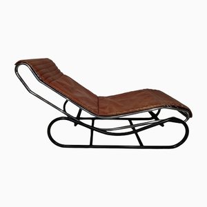 Chaise Longue en Métal Chromé et Cuir Laiton, Italie, 1960s