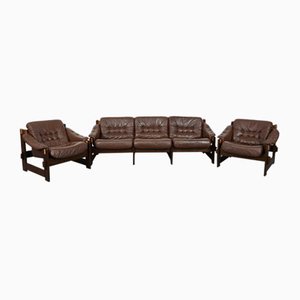 Mid-Century Leather Sofa Set by Jean Gillon, 1970s, Set of 3