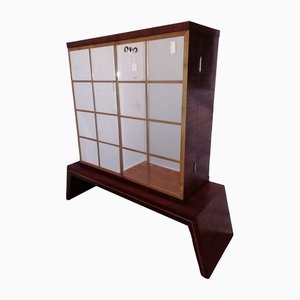 Mueble bar de madera con espejo y cristales, años 50