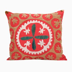 Suzani Red Pillow Case From Vintage Suzani Textile - Tribal Ethnic Cushion Cover