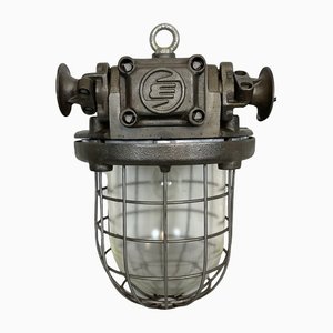 Large Industrial Cast Iron Cage Pendant Light from Elektrosvit, 1960s