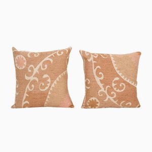Vintage Pink Square Suzani Pillow Covers, Set of 2