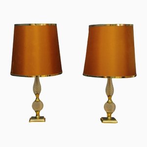 Vintage Cut Glass and Brass Baccarat Pattern Table Lamps, Set of 2