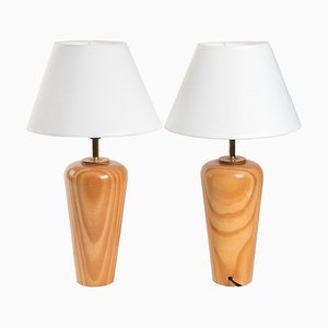 Modernistische Lampen aus gedrehtem Holz, 2er Set