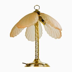 Art Deco Revival Table Lamp in Brass and Glass, 1970s