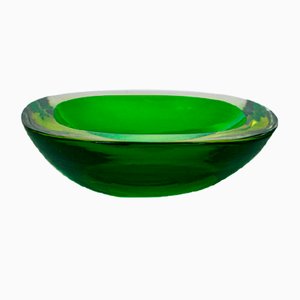 Mid-Century Square Bowl in Uranium Glass from Murano
