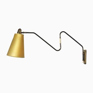 Danish Brass Wall Lamp with Swing Arm, 1950s