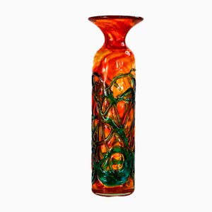 Große brutalistische Vintage Vase aus strukturiertem Glas von Mdina