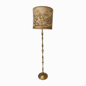 Vintage Italian Turned Brass and Varnished Steel Floor Lamp