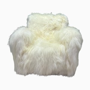 Vintage Wingback White Sheepskin Fluffy Lounge Chair