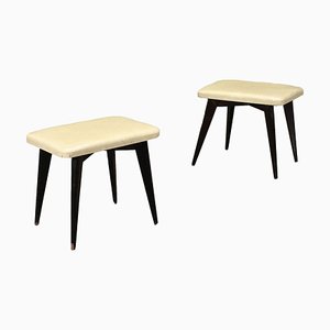 Set of Italian Stained Beech Wood Foam Padding Skai Stools, 1950s