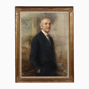 Attilio Melo, Portrait of Dr. Libero Mazza, Oil on Canvas, Framed