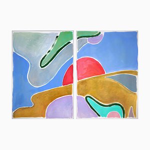 Natalia Roman, Avocado Field Sky, 2021, acrilico su carta acquerello