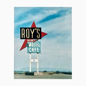 Roy's Motel Sign, Amboy, California, Googie Roadside, American Color Photograph, 2021