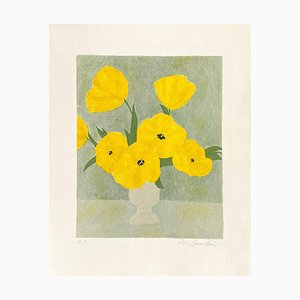 Pierre Boncompain, Tulipes Jaunes Au Petit Vase, Lithographie sur Papier Arches