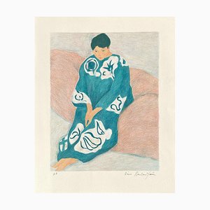 Pierre Boncompain, Femme Au Kimono Bleu, Lithographie auf Arches Papier