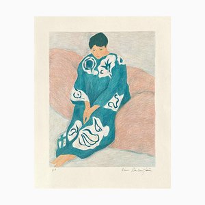 Pierre Boncompain, Femme Au Kimono Bleu, Litografia su Arches Paper