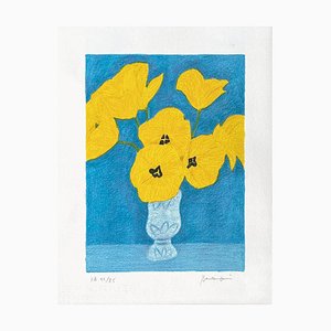 Litografía Pierre Boncompain, Tulipes Jaunes Au Vase Bleu, sobre papel Arches