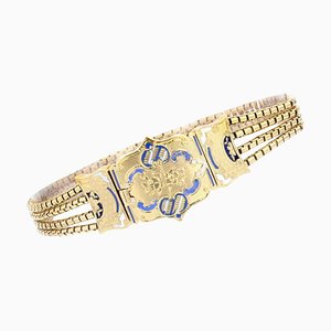 Antikes Französisches Emailliertes Armband mit Schließe aus 18 Karat Gelbgold