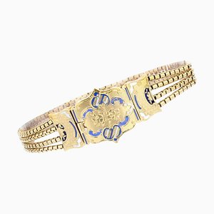 Antique French Enamelled Clasp Bracelet in 18 Karat Yellow Gold