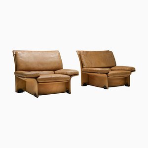 Mid-Century Modern Italian Camel Leather Club Chairs from Brunati, 1970s, Set of 2