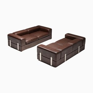 Postmodern 711 Daybed Sofa in Brown Leather by Tito Agnoli for Cinova, 1960
