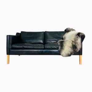 Vintage Danish Mid-Century Black Leather Sofa from Stouby