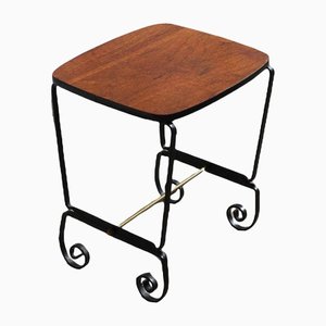 Mid-Century French Mahogany and Forged Side Table