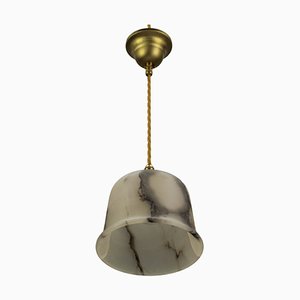 Art Deco Pendant Light Fixture with White and Black Alabaster
