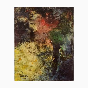 Pintura abstracta colorida, siglo XX, óleo sobre papel