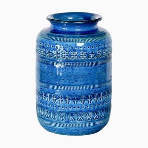 Jarrón italiano Mid-Century de cerámica azul de Aldo Londi para Bitossi, años 60