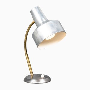 German Bauhaus Kaiser Idell Style Desk Lamp in Silver & Gold With Swan Neck, 1950s