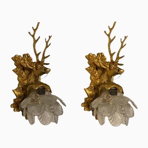 Stag Head Murano Glass Sconces, Set of 2