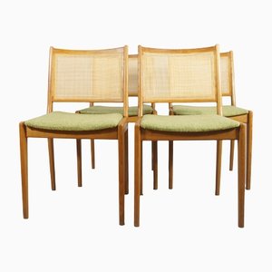 Dining Chairs in Oak and Rattan with Seats in Wool by Karl-Erik Ekselius for J-O Carlsson, Sweden, Set of 4