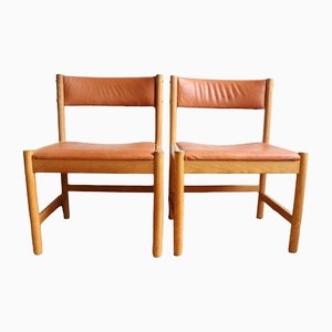 Oak and Leather Model 575 Chairs by Borge Mogensen for AB Karl Andersson & Soner, Set of 2