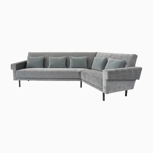 Mid-Century Modern American Style Sofa in Lead-Gray Fabric with Feather and Velvet Cushions, 1960s