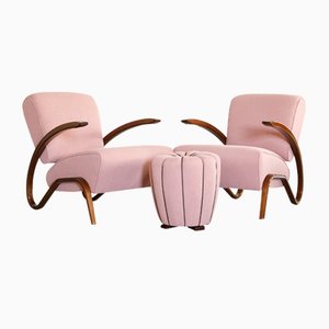 H-275 Armchairs and Stool by Jindřich Halabala for UP Závody, Set of 3