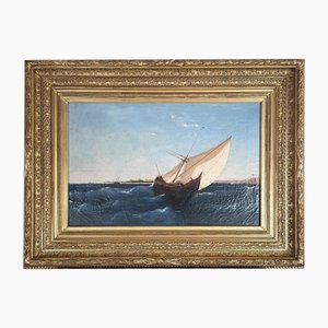 F Berré, HST Navire devant Constantinople, 19th Century, Oil on Canvas, Framed