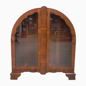 Art Deco Walnut Display Cabinet With 2 Doors
