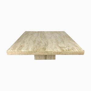 Large Travertine Square Coffee Table, Italy, 1980s